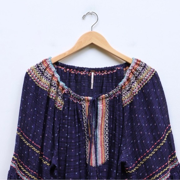 Free People Talia Embroidered Peasant Top L - Picture 7 of 9